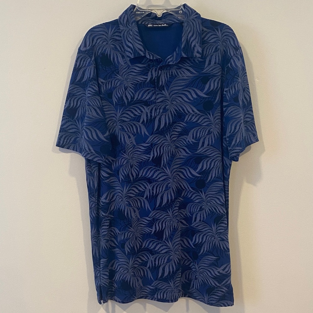 Travis Mathew Blue Leaf Pattern Polo